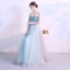 Chic / Beautiful Sky Blue Evening Dresses  2017 A-Line / Princess Tulle Strapless Beading Backless Evening Party Formal Dresses