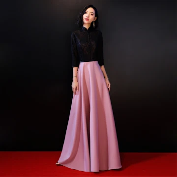 Chic Belle Noire Robe De Soirée 2018 Longue Princesse Col Haut Boutons En Dentelle Brodé Soirée Robe De Ceremonie