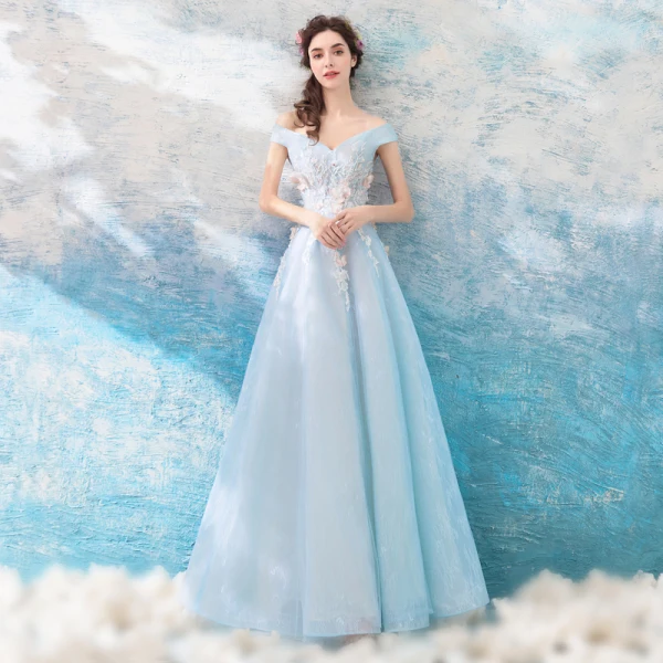 Chic / Beautiful Sky Blue Evening Dresses 2018 A-Line / Princess Floor-Length / Long Tulle Strapless Butterfly Appliques Backless Beading Evening Party Formal Dresses