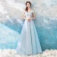 Chic / Beautiful Sky Blue Evening Dresses  2018 A-Line / Princess Floor-Length / Long Tulle Strapless Butterfly Appliques Backless Beading Evening Party Formal Dresses