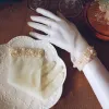 Chic / Beautiful Ivory Wedding 2018 Tulle Beading Pearl Bridal Gloves