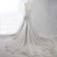 Unika Grå Chapel Train Aftonklänningar 2018 Trumpet / Sjöjungfru V-Hals Tyll Appliqués Halterneck Beading Pierced Afton Formella Klänningar