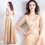 Sparkly Bling Bling Gold Floor-Length / Long Evening Dresses  2018 A-Line / Princess V-Neck Tulle Backless Beading Sequins Evening Party Formal Dresses