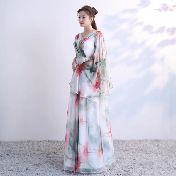 Flower Fairy Multi-Colors Floor-Length / Long Evening Dresses  2018 A-Line / Princess Tulle V-Neck Backless Printing Evening Party Formal Dresses