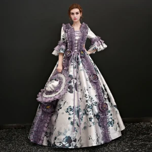 Vintage Originale Multi Couleurs Longue Robe Boule Robe De Bal 2018 3 4 Manches U Cou Lacer Charmeuse Appliques Dos Nu Impression Promo Robe De Ceremonie