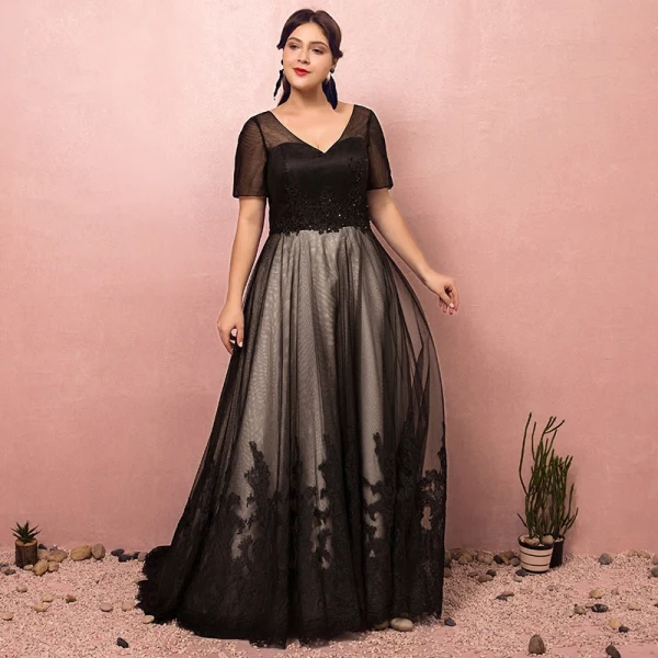 black evening dress size 12 Tomyris Plus Size Evening Dress in Black