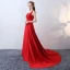 Chic / Beautiful Evening Dresses  2017 Red Crossed Straps Appliques Backless Embroidered Printing Charmeuse Lace V-Neck Cocktail Party Sleeveless A-Line / Princess Evening Party