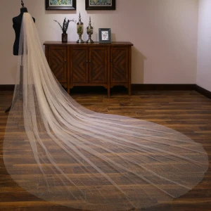 Brillante Bling Bling Champán Velo De Novia 2020 Tul Glitter Lentejuelas Chapel Train Boda Accesorios