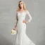 Amazing / Unique Sexy White Wedding Dresses 2020 Trumpet / Mermaid U-Neck 3D Lace Floor-Length / Long Long Sleeve Handmade  Embroidered Wedding