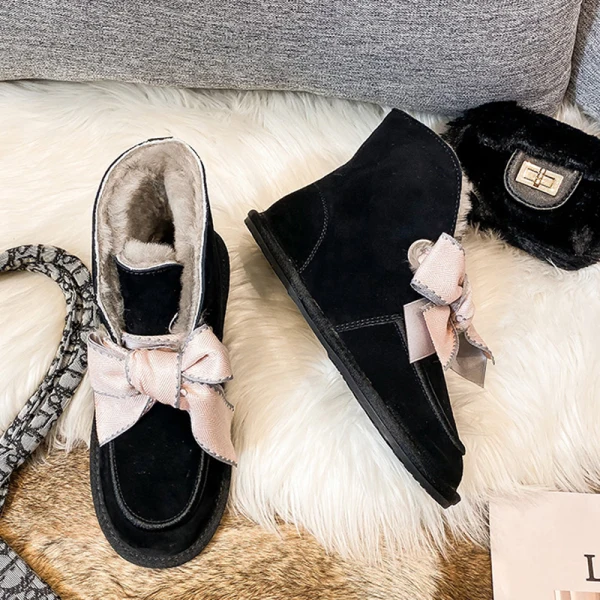 Lovely Butterfly Blushing Pink Snow Boots 2020 Woolen Leather Casual Outdoor / Garden Winter Flat Round Toe Suede Womens Boots