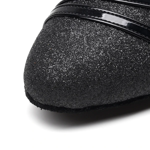 Étourdissant Bling Bling Noire Chaussures de danse latine 2020 Cuir Été Dansant Promo Paillettes Sandales À Bout Rond Chaussures Femmes