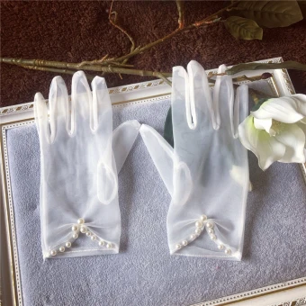 Modern Fashion White Bridal Gloves 2020 Beading Pearl Tulle Prom Wedding Accessories