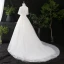 Vintage Weiß Plus Größe Brautkleider / Hochzeitskleider 2021 A Linie V-Ausschnitt Kurze Ärmel Rückenfreies Handgefertigt Kapelle-Schleppe Hochzeit