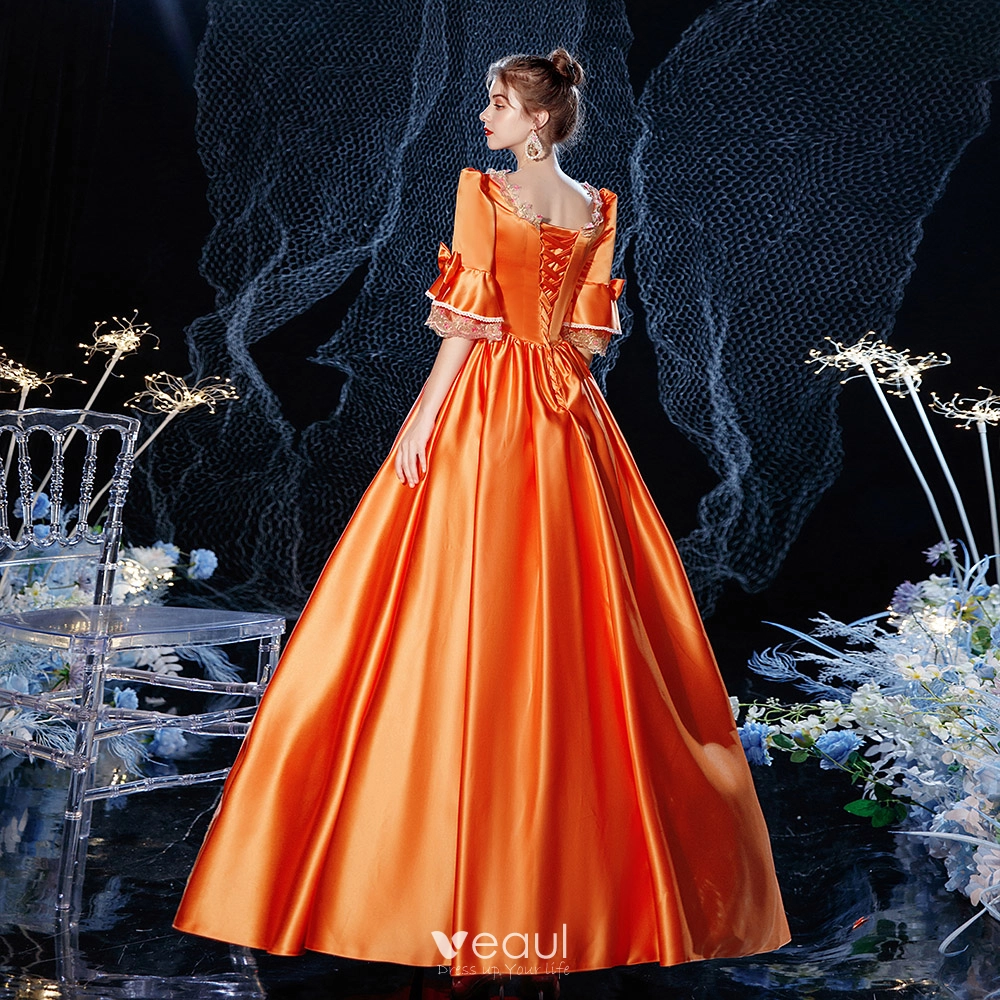 open lace back dress Orange Tulle Plunge Neck Ball Gown – Lisposa