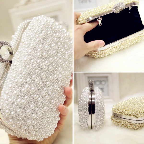 Chic / Beautiful Luxury / Gorgeous 2017 Gold White Leaf Crystal Rhinestone PU Beach Outdoor / Garden Clutch Bags