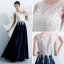 Chic / Beautiful Navy Blue Evening Dresses  2017 A-Line / Princess V-Neck Embroidered Backless Rhinestone Charmeuse Evening Party Party Dresses