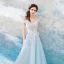 Chic / Beautiful Sky Blue Evening Dresses  2018 A-Line / Princess Floor-Length / Long Tulle Strapless Butterfly Appliques Backless Beading Evening Party Formal Dresses