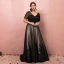 Luxury / Gorgeous Black Plus Size Evening Dresses  2018 A-Line / Princess Lace-up Tulle V-Neck Appliques Backless Beading Sequins Evening Party Prom Dresses
