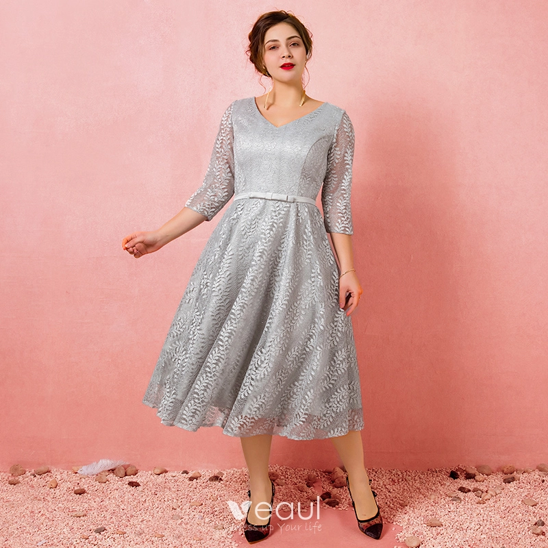 Chic / Beautiful Grey Plus Size Graduation Dresses 2018 A-Line