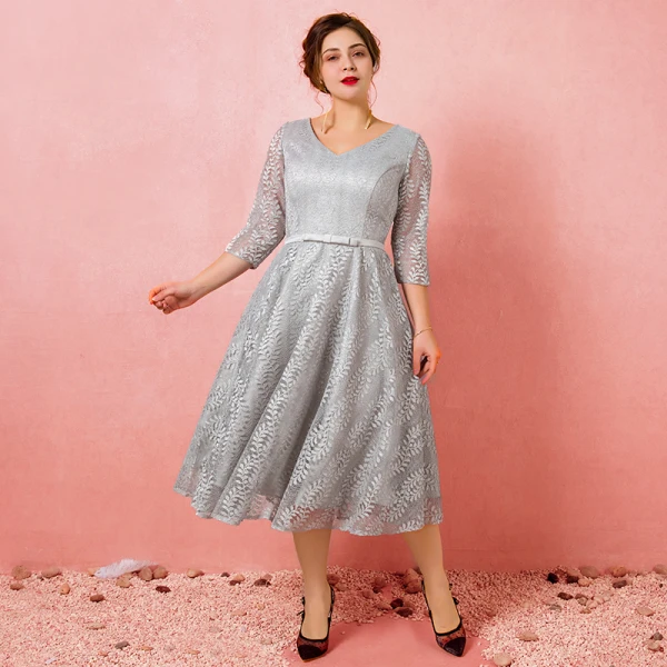 grey formal dress plus size Plus Size Grey Glitter Tulle Beaded Lace A-Line Formal Gown
