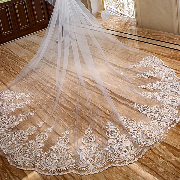 Chic / Beautiful White Tulle Royal Train Wedding Appliques 4 m Wedding Veils 2018