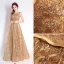 Chic / Beautiful Gold Evening Dresses  2017 A-Line / Princess U-Neck Tulle Appliques Backless Glitter Sequins Evening Party Formal Dresses