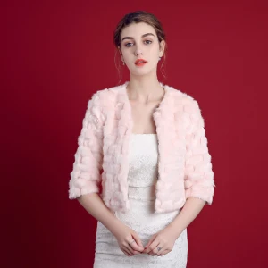 Blushing Pink Winter 1 2 Sleeves Scoop Neck Faux Fur Evening Party Prom Wedding Coats Jackets 2017