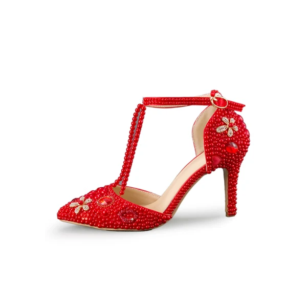 Fantastisk Vita Bröllop Beading Pärla Rhinestone Brudskor 2018