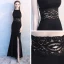 Modest / Simple Black Floor-Length / Long Evening Dresses  2018 Trumpet / Mermaid High Neck Lace Charmeuse Evening Party Formal Dresses