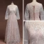 Classic Elegant Blushing Pink Plus Size Evening Dresses  2020 A-Line / Princess Floor-Length / Long Long Sleeve U-Neck Tulle 3D Lace Appliques Embroidered Evening Party Formal Dresses
