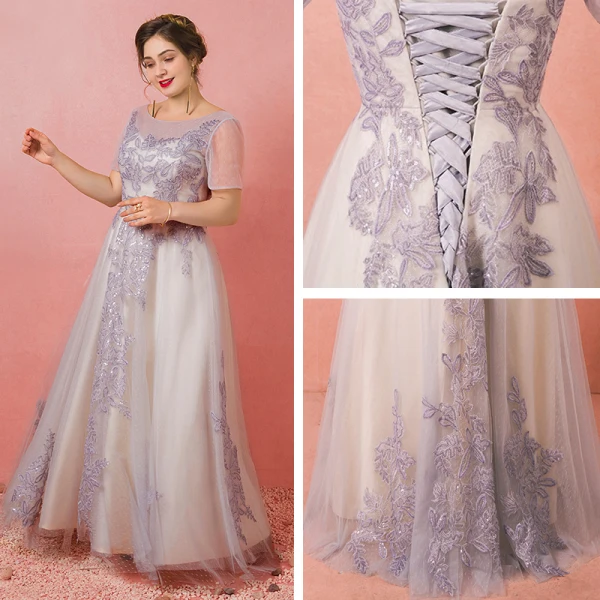 Scintillantes Gris Grande Taille Robe De Bal 2018 Princesse U-Cou Tulle Appliques Dos Nu Perlage Paillettes Soirée Promo Robe De Soirée