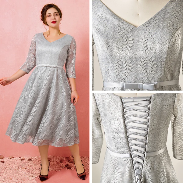 Chic / Beautiful Grey Plus Size Graduation Dresses 2018 A-Line / Princess Tulle V-Neck Appliques Backless Homecoming Formal Dresses