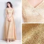 Sparkly Bling Bling Gold Floor-Length / Long Evening Dresses  2018 A-Line / Princess V-Neck Tulle Backless Beading Sequins Evening Party Formal Dresses