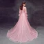 Chic / Belle Rougissant Rose Cathedral Train Robe De Soirée 2018 Princesse Tulle Col Haut Impression Soirée Robe De Bal