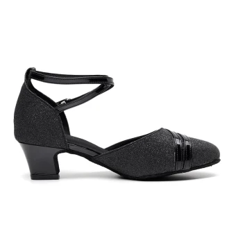 Stunning Bling Bling Black Latin Dance Shoes 2020 Leather Summer Dancing Prom Sequins Sandals Round Toe Womens Shoes