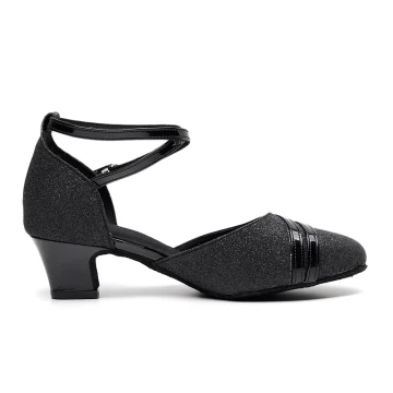 Étourdissant Bling Bling Noire Chaussures De Danse Latine 2020 Cuir Été Dansant Promo Paillettes Sandales À Bout Rond Chaussures Femmes