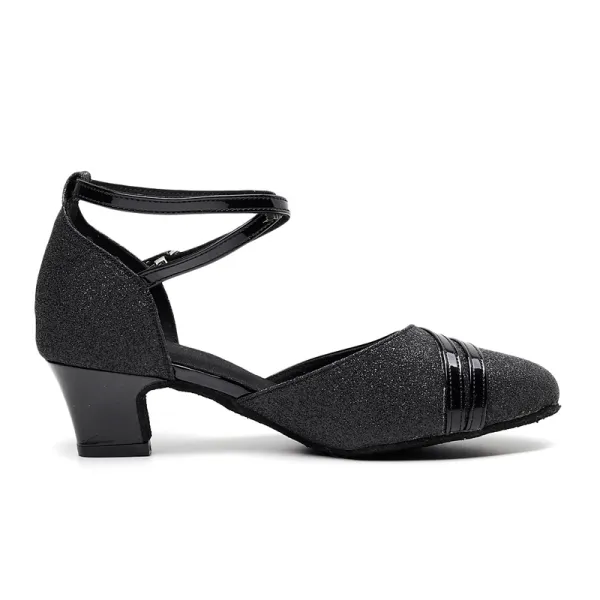 Étourdissant Bling Bling Noire Chaussures de danse latine 2020 Cuir Été Dansant Promo Paillettes Sandales À Bout Rond Chaussures Femmes