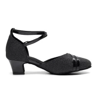 Oszałamiający Bling Bling Czarne Latin Buty Taneczne 2020 Skórzany Lato Taniec Bal Cekiny Sandały Okrągłe Toe Buty Damskie