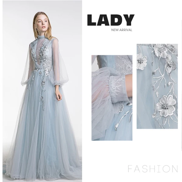Mode Silver Aftonklänningar 2017 Prinsessa Tyll Hållare Beading Halterneck Broderade Afton Formella Klänningar