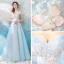 Chic / Beautiful Sky Blue Evening Dresses  2018 A-Line / Princess Floor-Length / Long Tulle Strapless Butterfly Appliques Backless Beading Evening Party Formal Dresses