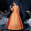 Vintage / Retro Elegant Medieval Orange Ball Gown Prom Dresses 2021 1/2 Sleeves Square Neckline Crossed Straps Floor-Length / Long Beading Star Cosplay Prom