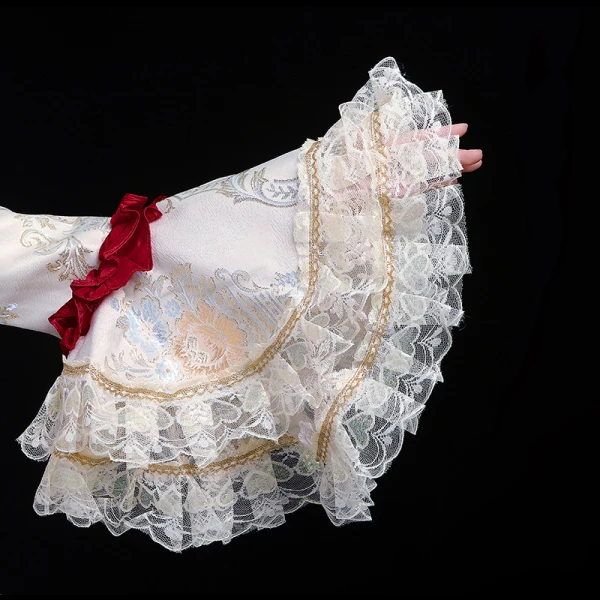 Vintage / Retro Medieval Blushing Pink Ball Gown Prom Dresses 2021 U-Neck Long Sleeve Floor-Length / Long Embroidered Printing Cosplay Prom Formal Dresses
