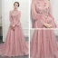 Chic / Belle Rougissant Rose Cathedral Train Robe De Soirée 2018 Princesse Tulle Col Haut Impression Soirée Robe De Bal