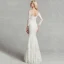 Amazing / Unique Sexy White Wedding Dresses 2020 Trumpet / Mermaid U-Neck 3D Lace Floor-Length / Long Long Sleeve Handmade  Embroidered Wedding