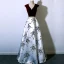 Chic / Beautiful Burgundy Evening Dresses  2018 A-Line / Princess V-Neck Floor-Length / Long Charmeuse Printing Evening Party Formal Dresses