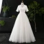 Vintage Weiß Plus Größe Brautkleider / Hochzeitskleider 2021 A Linie V-Ausschnitt Kurze Ärmel Rückenfreies Handgefertigt Kapelle-Schleppe Hochzeit