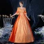 Vintage / Retro Elegant Medieval Orange Ball Gown Prom Dresses 2021 1/2 Sleeves Square Neckline Crossed Straps Floor-Length / Long Beading Star Cosplay Prom