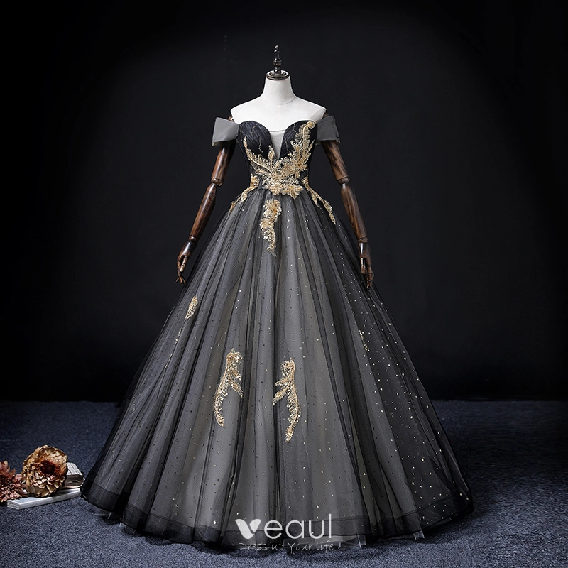 black and gold prom dresses 2022 Wedtrend Women Black Golden Mirror Prom Dress A Line Spaghetti Straps  Sequins Long Corset Evening Dress – WEDTREND main image 1