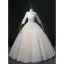 Elegant Champagne Beading Lace Flower Prom Dresses 2022 Ball Gown V-Neck Multi-Colors Sequins 3/4 Sleeve Backless Floor-Length / Long Formal Dresses