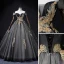 Elegant Chic / Beautiful Black Star Sequins Prom Dresses 2022 Ball Gown Off-The-Shoulder Short Sleeve Backless Appliques Lace Flower Floor-Length / Long